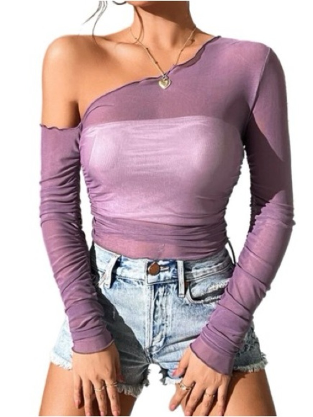 Lilac Semi-Sheer Mesh Top